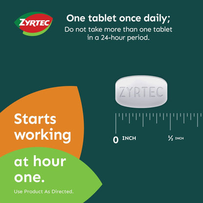 Zyrtec 24 Hour Allergy Relief Tablets with 10 Mg Cetirizine Hcl, 60Ct