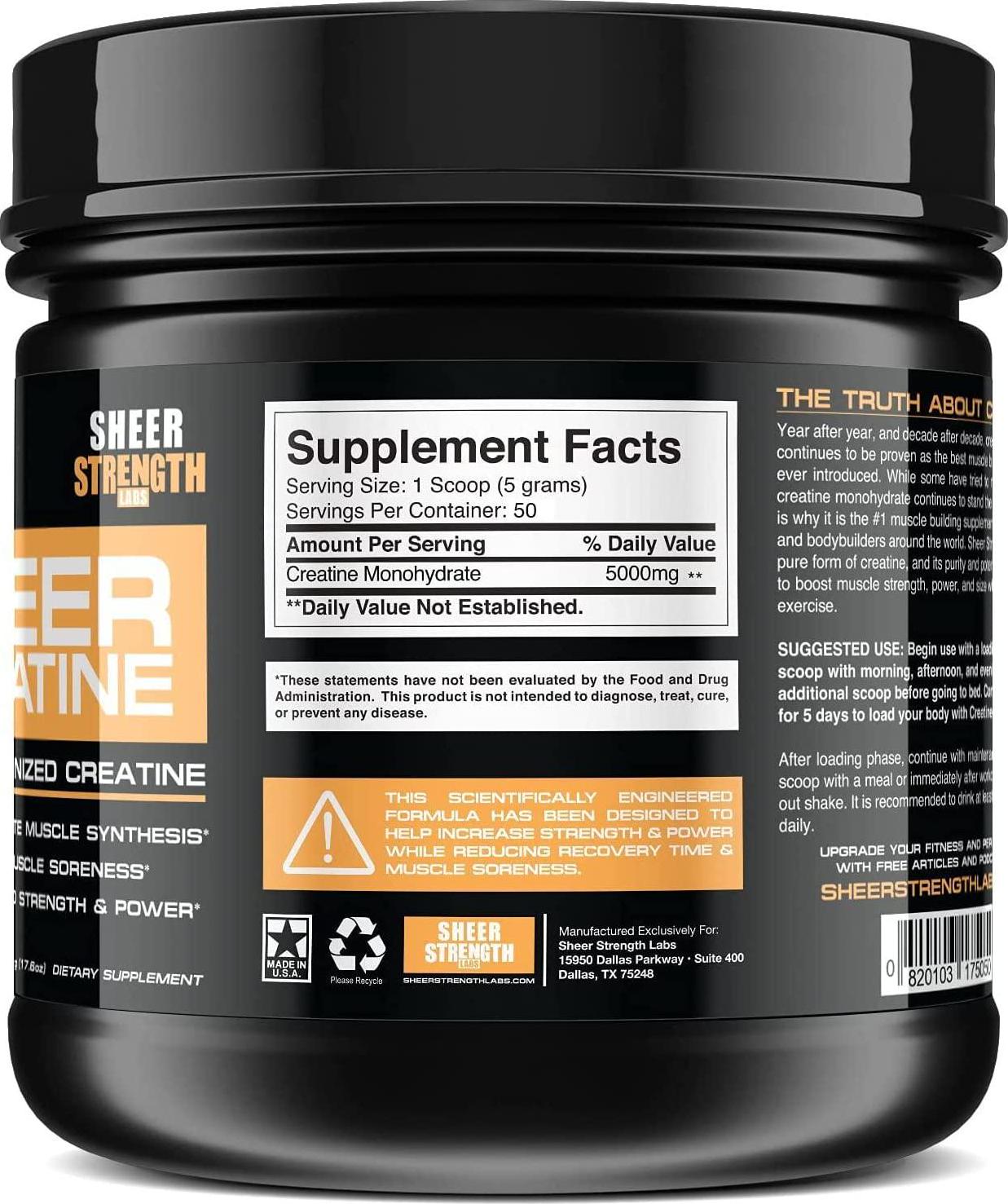 250g Micronized Creatine Monohydrate Powder - Muscle Builder Supplement - Non-GMO - Packaging May Vary. - Sheer Strength Labs