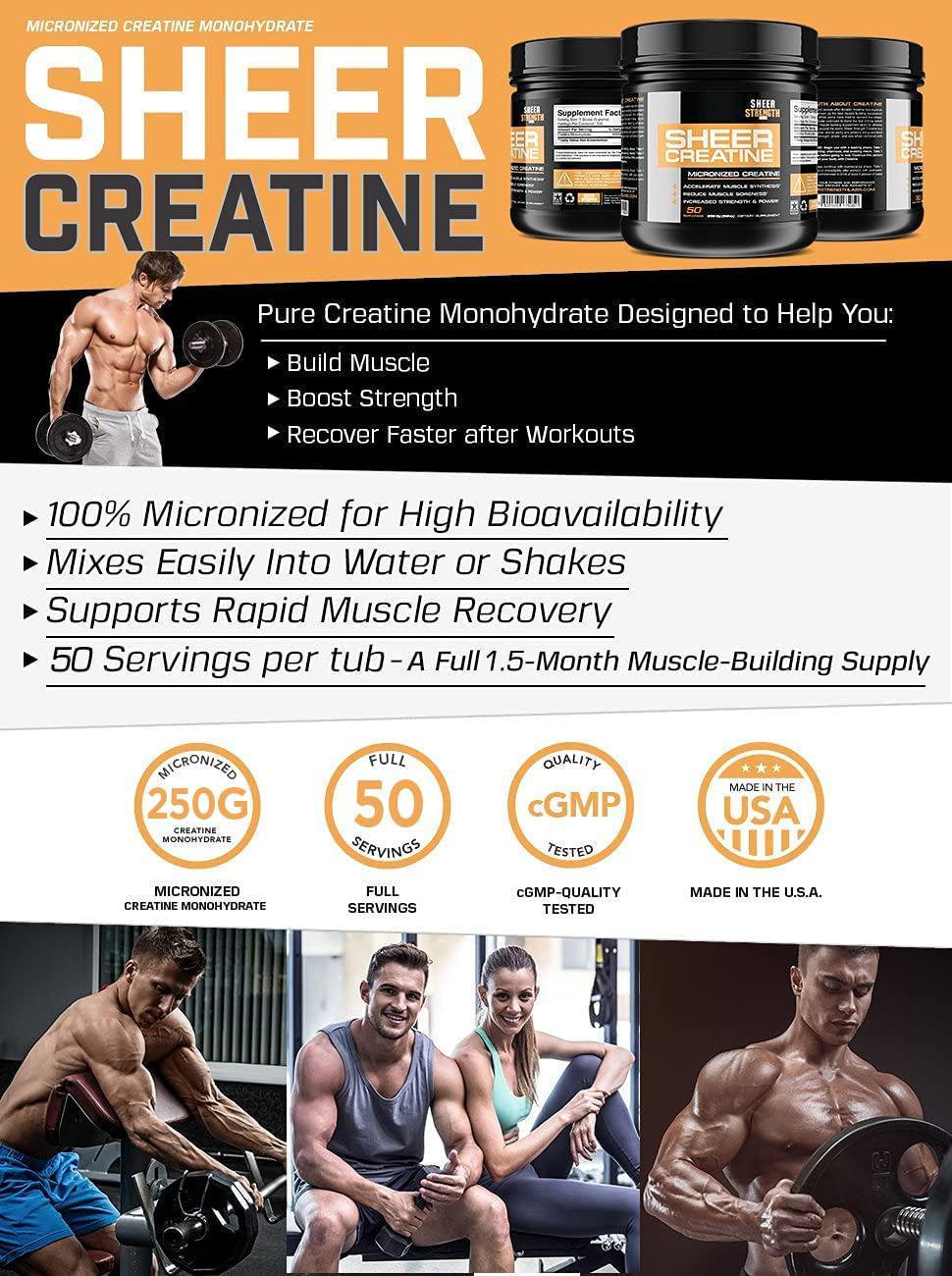 250g Micronized Creatine Monohydrate Powder - Muscle Builder Supplement - Non-GMO - Packaging May Vary. - Sheer Strength Labs