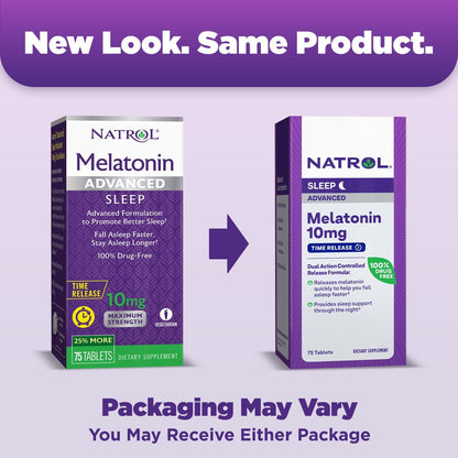 Natrol Melatonin Advanced Sleep Aid Time Release Tablets, Drug-Free, 10Mg, 75 Count