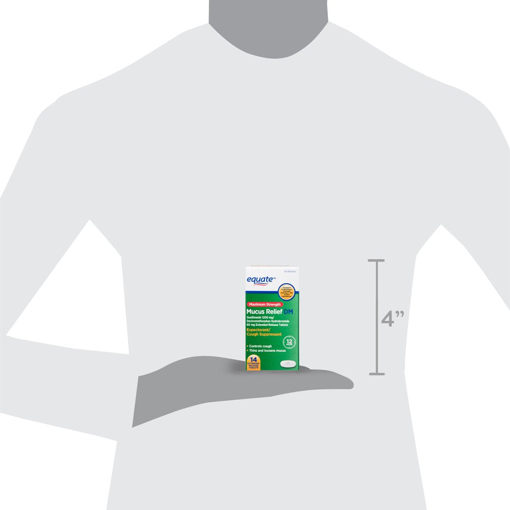 Equate Mucus Relief Max Strength, Cough Suppressant DM Tablets, 14 Count