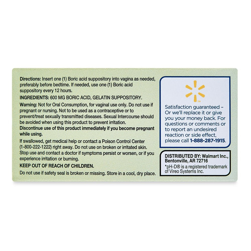 Equate Boric Acid Vaginal Suppositories for Vaginal Odor, 30 Ct