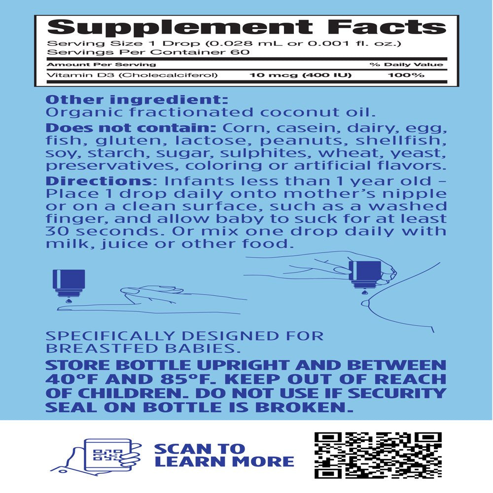 Baby Ddrops® Liquid Organic Vitamin D3 Drops, 400 IU per Drop, 0.06 Fl Oz