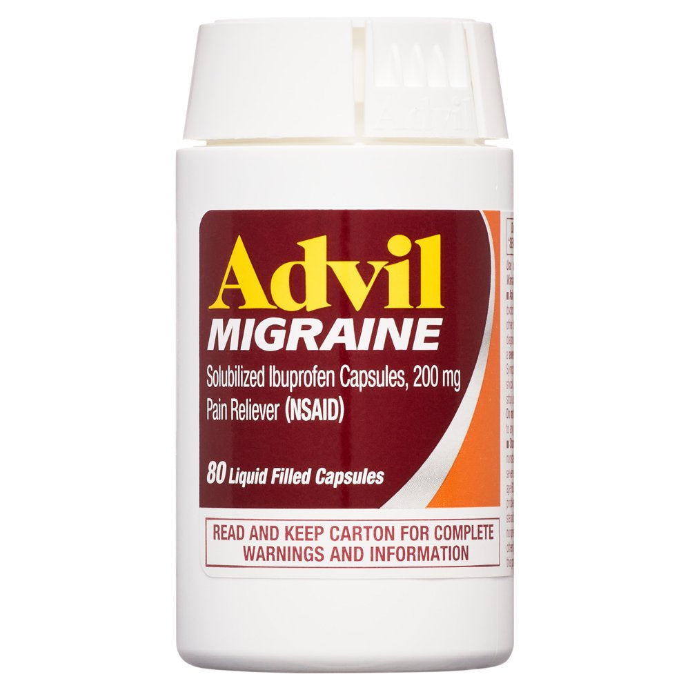 Advil Migraine Pain and Headache Reliever Ibuprofen, 200 Mg Liquid Filled Capsules, 80 Count