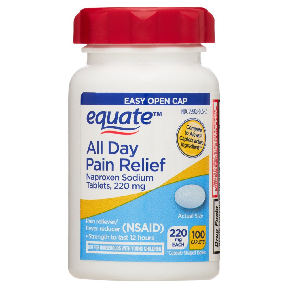 Equate All Day Pain Relief Naproxen Sodium Caplets, 220 Mg, 100 Count