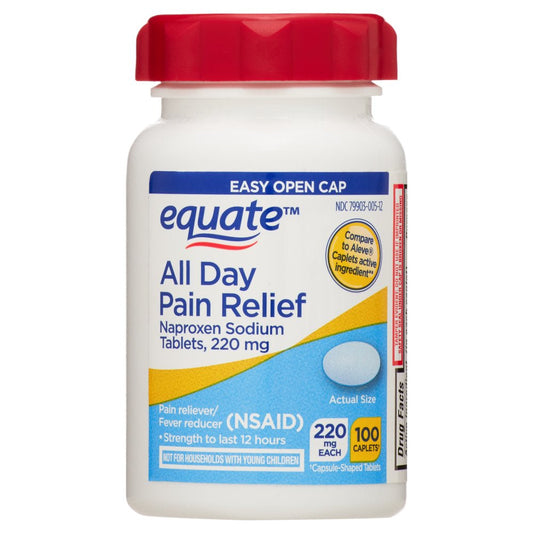 Equate All Day Pain Relief Naproxen Sodium Caplets, 220 Mg, 100 Count