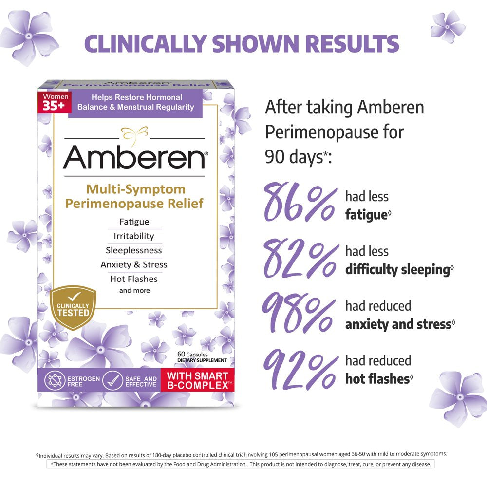 Amberen Multi-Symptom Perimenopause Relief Supplements for Women, Hot Flash & Night Sweats Relief - 60Ct