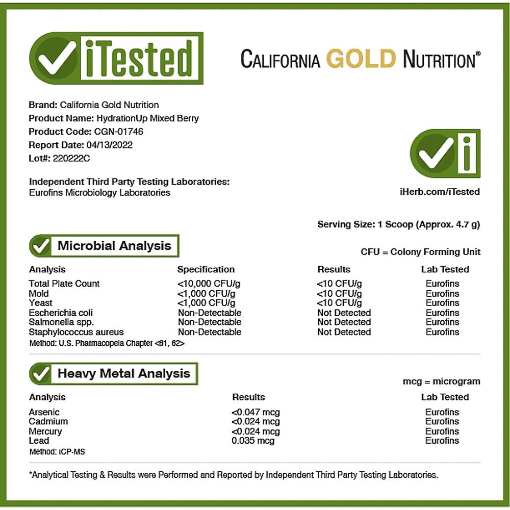 California Gold Nutrition Hydrationup - Electrolytes Mixed Berry, 8 Oz (227 G)