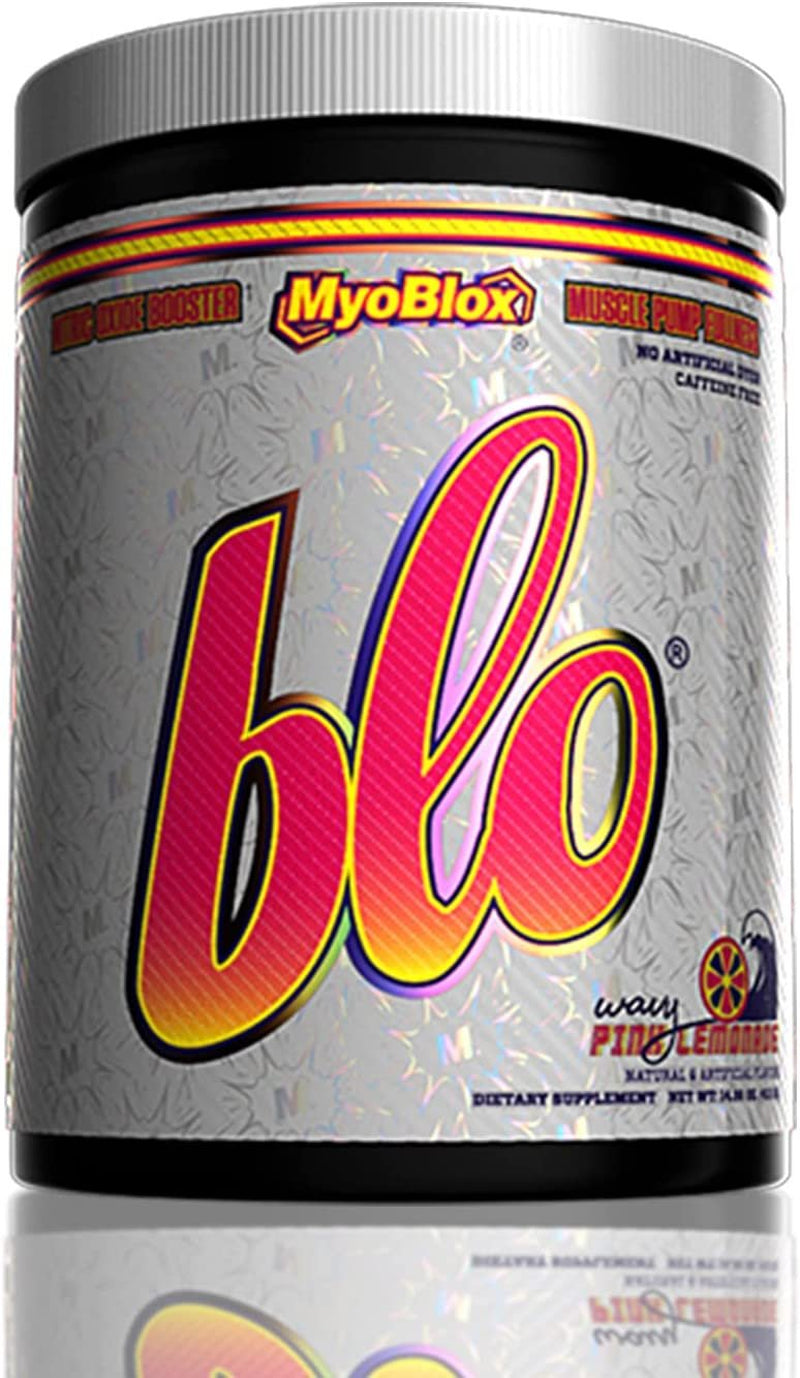 Myoblox BLO Muscle Pump and Nitric Oxide Booster Extreme Muscle Pumps & Enhanced Vascularity for Energy, Endurance & Strength Caffeine Free Formula 25 Full Servings Wavy Pink Lemonade