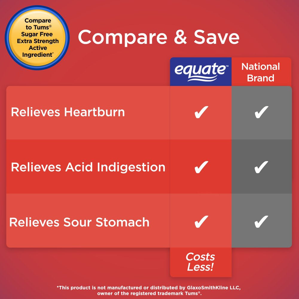 Equate Extra Strength Sugar-Free Antacid Chewable Tablets, Orange Cream,750 Mg, 90 Count
