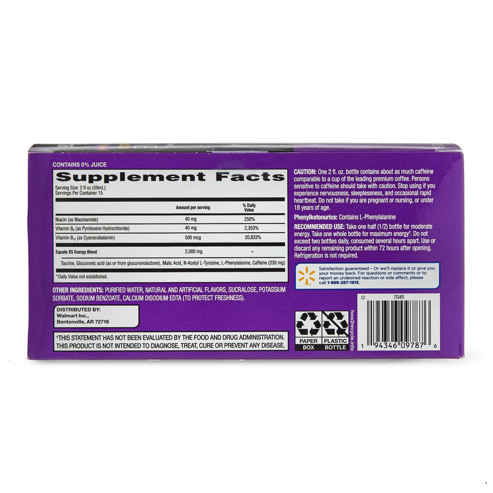 Equate Extra Strength Energy Dietary Supplement, Caffeine 230Mg, Grape Flavor, 15 Pack