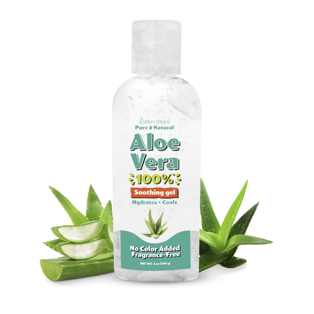 Eden Dews Travel-Size Aloe Vera Gel for Skin - 100% Pure & Natural Organic, Moisturizing, Face Skin & Hair Care, Sun Burn Relief, Hydrating & Soothing for Dry Skin, Made in USA, Unscented, 2 Oz