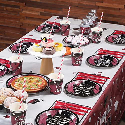 294 Pieces Graduation Party Supplies Set, Class of 2022 Graduation Decorations, Including Graduate Tableware Paper Plates Napkins Cups Plastic Tablecloth Banner Balloons Hanging Swirls (Maroon)