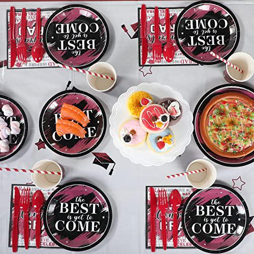 294 Pieces Graduation Party Supplies Set, Class of 2022 Graduation Decorations, Including Graduate Tableware Paper Plates Napkins Cups Plastic Tablecloth Banner Balloons Hanging Swirls (Maroon)