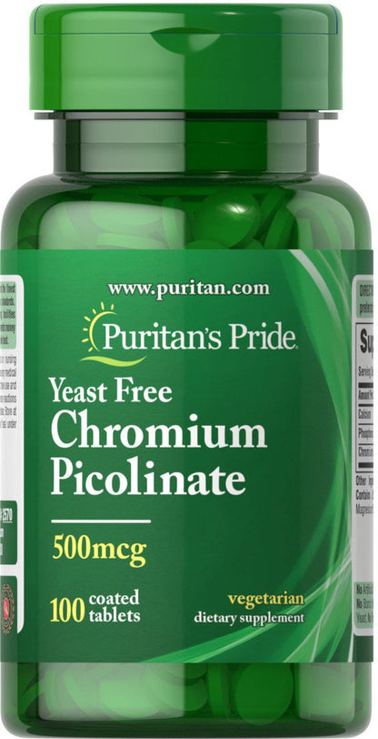 Puritan'S Pride Chromium Picolinate 500 Mcg Yeast Free, 100 Coated Tablets