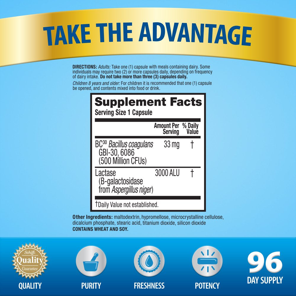 Digestive Advantage Lactose Defense Formula Probiotic, Digestive Enzyme Supplement - 96 Capsules