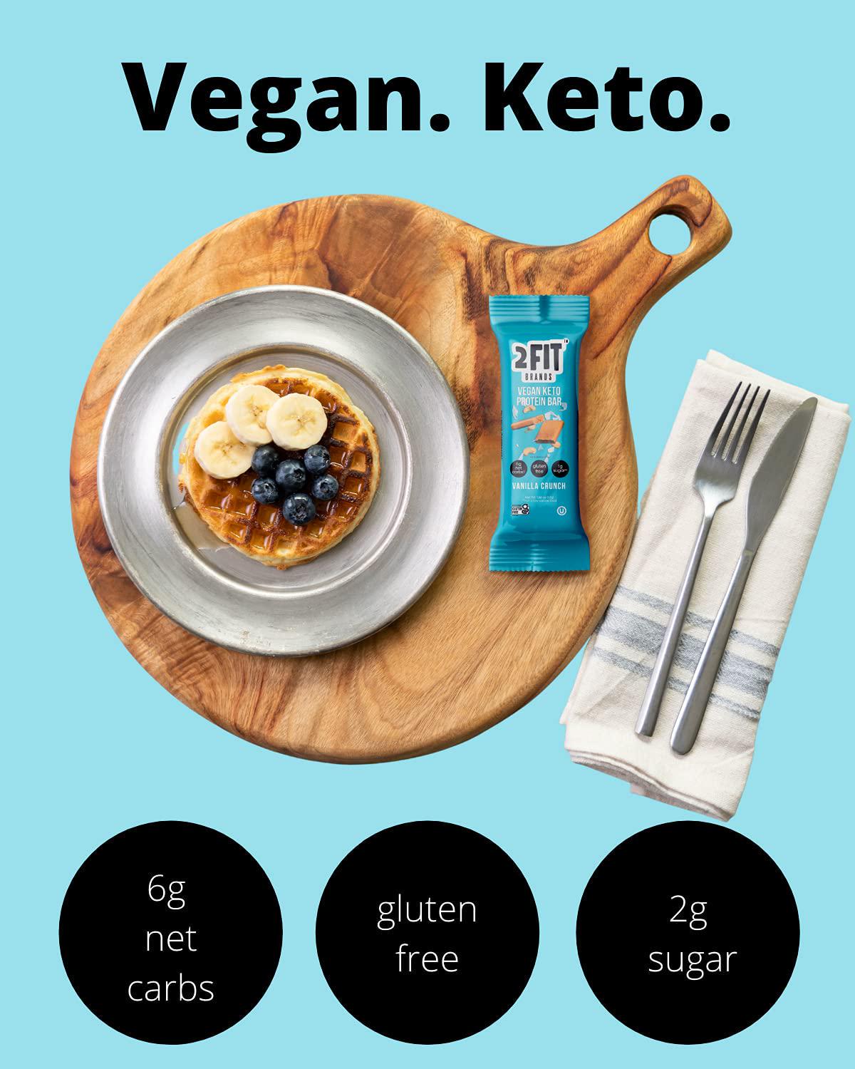 2FIT BRANDS Protein Bar Vanilla Crunch | Vegan, Gluten Free, Plant Based, High Protein Snack, Low Sugar, Low Carb, High Fiber, No Sugar Alcohols | 1.65 oz Bars, 12 Count