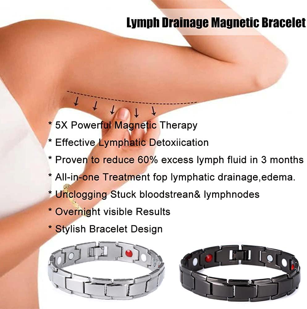 2Pcs Magnetic Lymph Detox Bracelet, Anti-Swelling Germanium Lymph Detox Magnetic Bracelets for Women Men Hematite Therapy Lymph Drainage Energy Stress Relief Healing Bracelets Improve Sleep