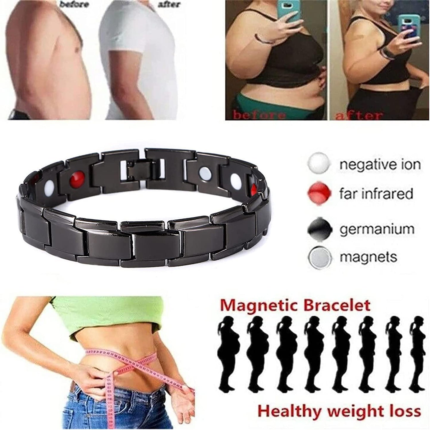 2Pcs Magnetic Lymph Detox Bracelet, Anti-Swelling Germanium Lymph Detox Magnetic Bracelets for Women Men Hematite Therapy Lymph Drainage Energy Stress Relief Healing Bracelets Improve Sleep