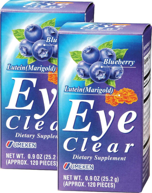 2X UMEKEN Eye Clear Japanese Dietary Supplement Tablets with Blueberry Plus Lutein (Marigold). Vitamin A, C, and E. (120 Tablets X 2 Bottles = 240 Tablets)