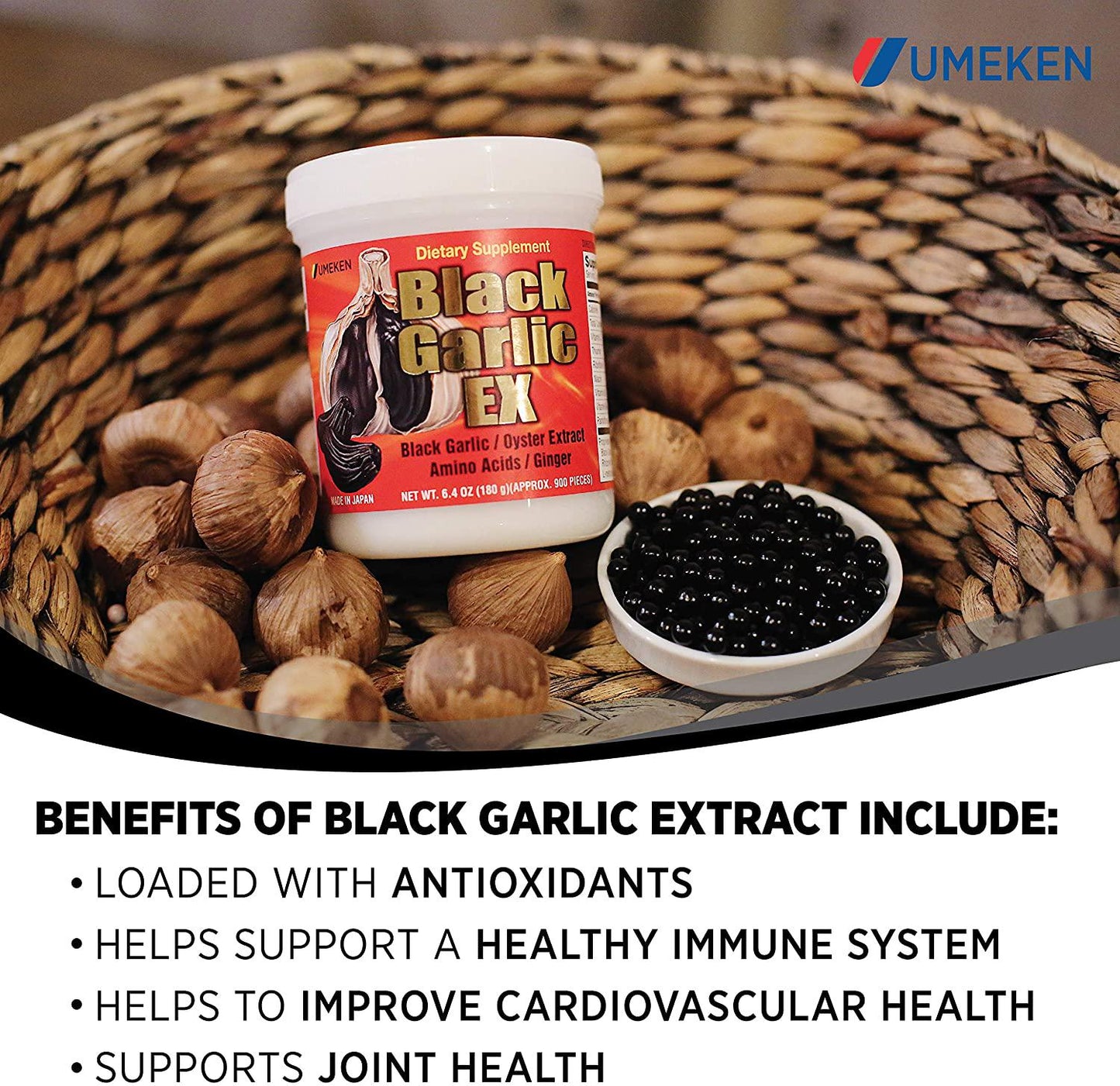 2X Umeken Black Garlic EX - Fermented Black Concentrated Garlic Extract Rich in Vitamin B1, Allicin, Amino Acids. About 6 Month Supply. Made in Japan.