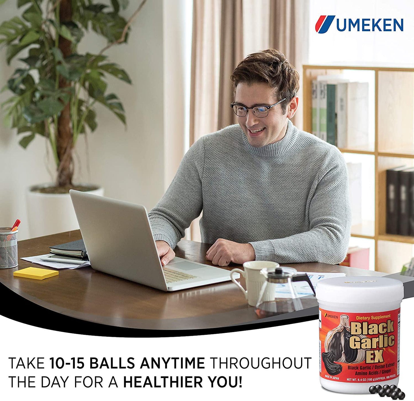 2X Umeken Black Garlic EX - Fermented Black Concentrated Garlic Extract Rich in Vitamin B1, Allicin, Amino Acids. About 6 Month Supply. Made in Japan.