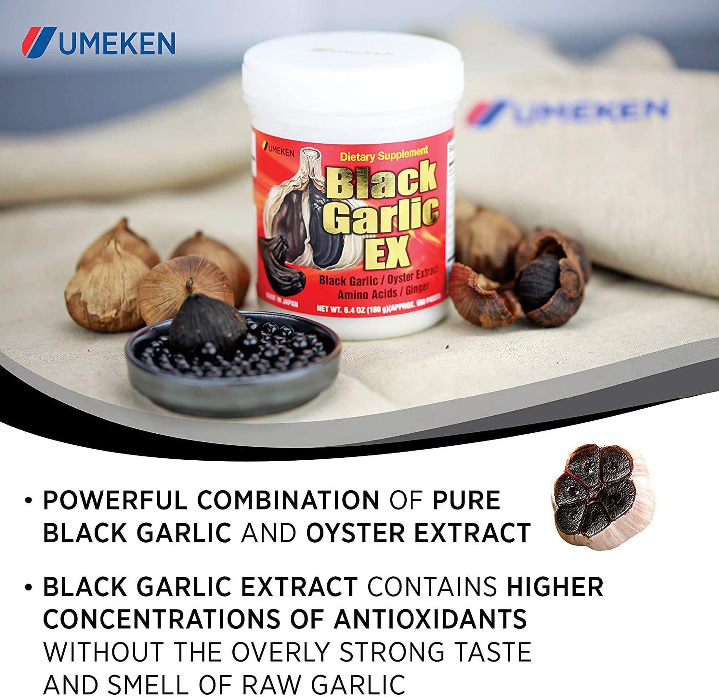 2X Umeken Black Garlic EX - Fermented Black Concentrated Garlic Extract Rich in Vitamin B1, Allicin, Amino Acids. About 6 Month Supply. Made in Japan.
