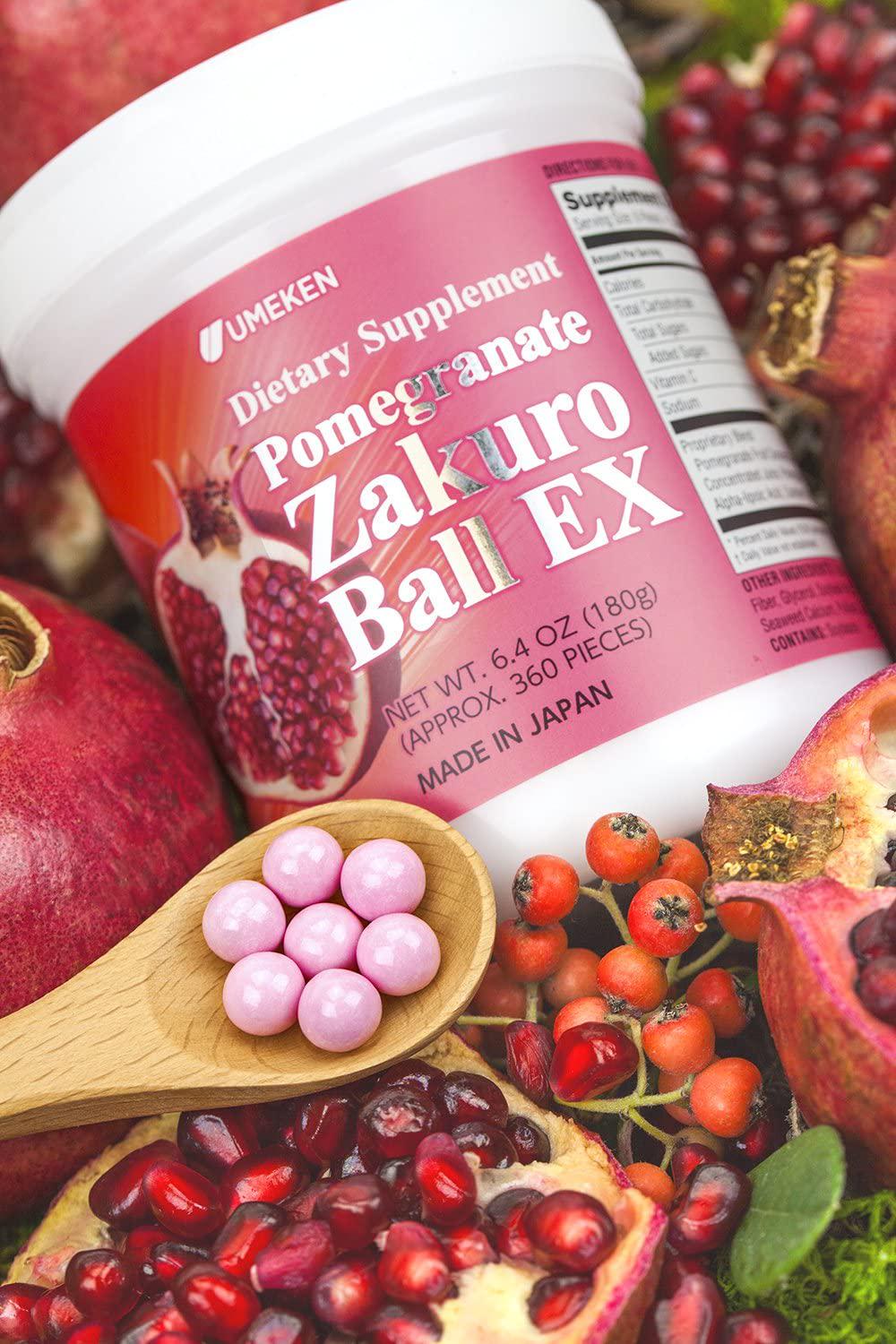 2X Umeken Pomegranate Zakuro Ball EX- Concentrated Pomegranate Extract, Natural Vitamins, Minerals, Citric Acids, and Tannins. Chewable. Made in Japan. About a 4 Month Supply.