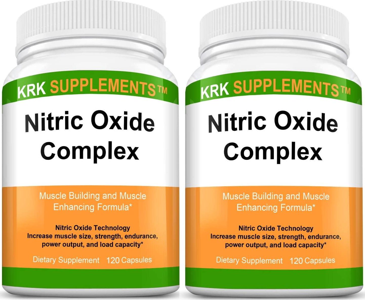 2 Bottles Nitric Oxide Complex 3500mg Per Serving L-Arginine HCL AAKG AKG Alpha Ketoglutarate Citrulline Malate 240 Total Tablets KRK Supplements