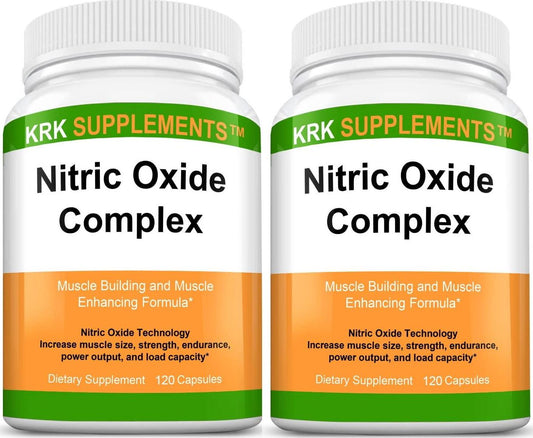 2 Bottles Nitric Oxide Complex 3500mg Per Serving L-Arginine HCL AAKG AKG Alpha Ketoglutarate Citrulline Malate 240 Total Tablets KRK Supplements