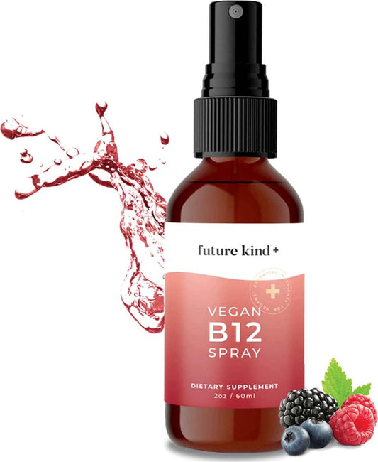 2 Month Supply: Vegan Vitamin B12 Spray Naturally Occurring Methyl Form by Future Kind. Natural Wild Berry Flavor, Glass Bottle, Sugar Free. Supports Energy and Cognition.