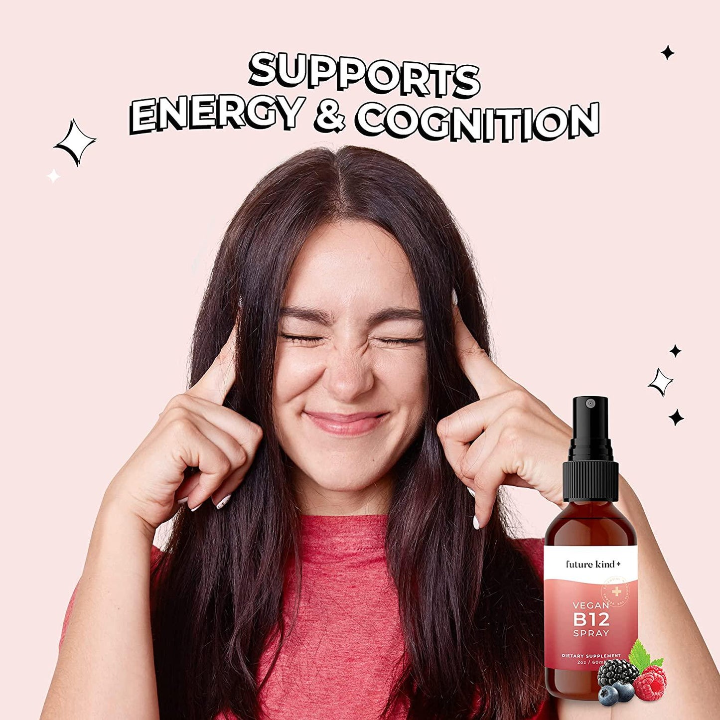 2 Month Supply: Vegan Vitamin B12 Spray Naturally Occurring Methyl Form by Future Kind. Natural Wild Berry Flavor, Glass Bottle, Sugar Free. Supports Energy and Cognition.