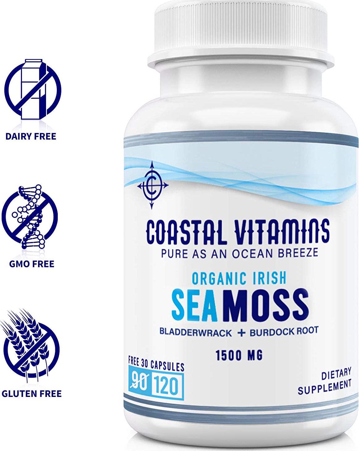 2 PK Wildcrafted Organic Irish Sea Moss Bladderwrack and Burdock Root 240CT Non-GMO, Vegan, No Fillers