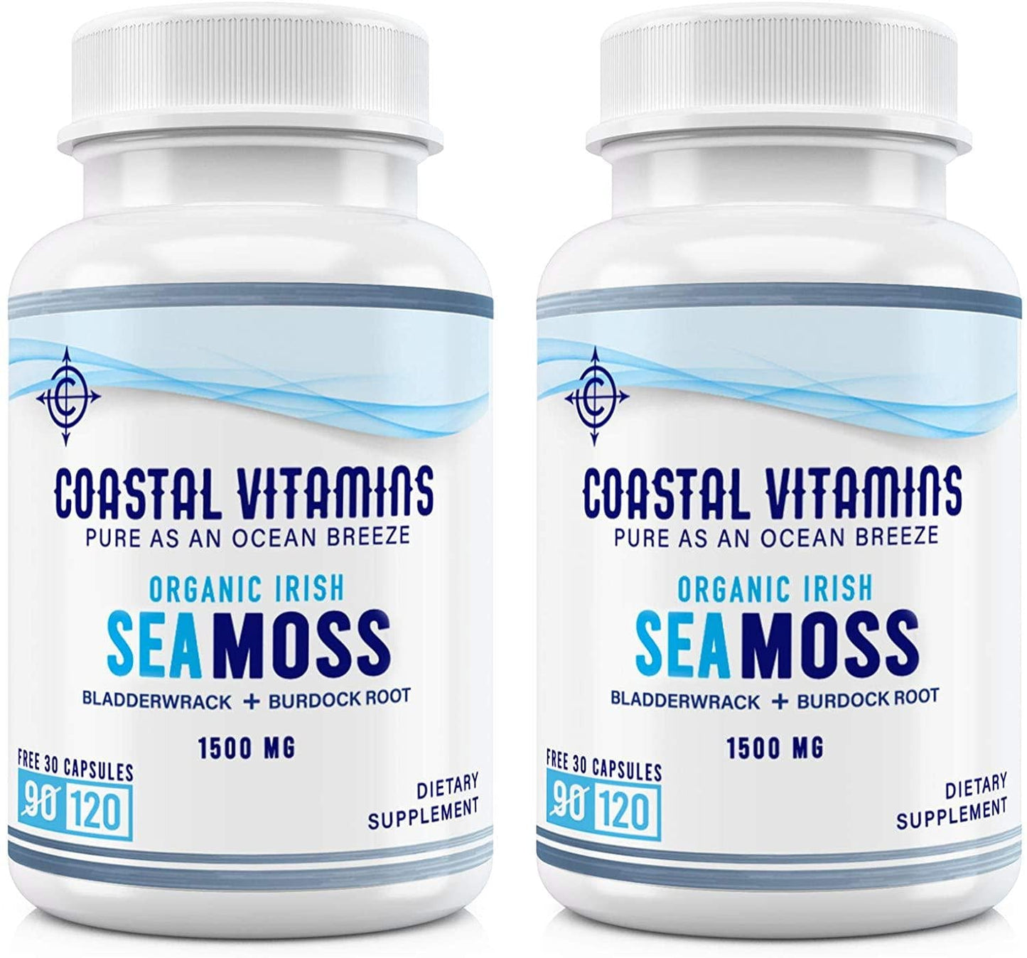2 PK Wildcrafted Organic Irish Sea Moss Bladderwrack and Burdock Root 240CT Non-GMO, Vegan, No Fillers