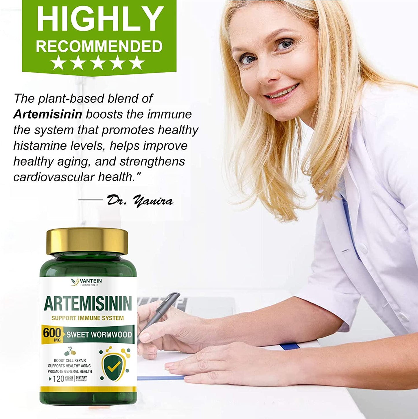 2 Pack Artemisinin 600mg, 120 Vegan Sweet Wormwood Extract Capsules Support Healthy Aging, Improve Immune Function Digestive Promote Cell Repair, Non-GMO