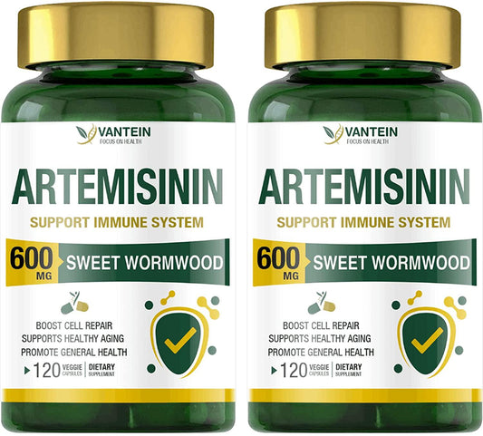 2 Pack Artemisinin 600mg, 120 Vegan Sweet Wormwood Extract Capsules Support Healthy Aging, Improve Immune Function Digestive Promote Cell Repair, Non-GMO