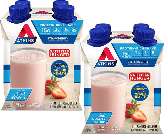 (2 Pack) Atkins, Strawberry Shake, 4 Count per Pack, 11 Oz. Containers