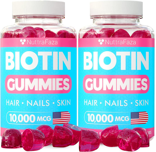 (2 Pack) Biotin 10000mcg Gummies for Healthy Hair, Skin, Nails - Vegetarian, Pectin-Based, Non-GMO - Hair Nails and Skin Vitamins for Men, Women, Kids - 120 Biotin Gummies for Hair Growth in Total - Nutricity.com.au