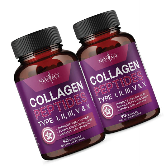 (2-Pack) Multi Collagen Peptides Capsules - Hydrolyzed ProteinÂ - (Types I, II, III, V and X) - Collagen with Black Pepper for Absorption, Non-GMO - 180 Count -Â (Types I, 2, 3, 5 and 10) by New Age - Nutricity.com.au