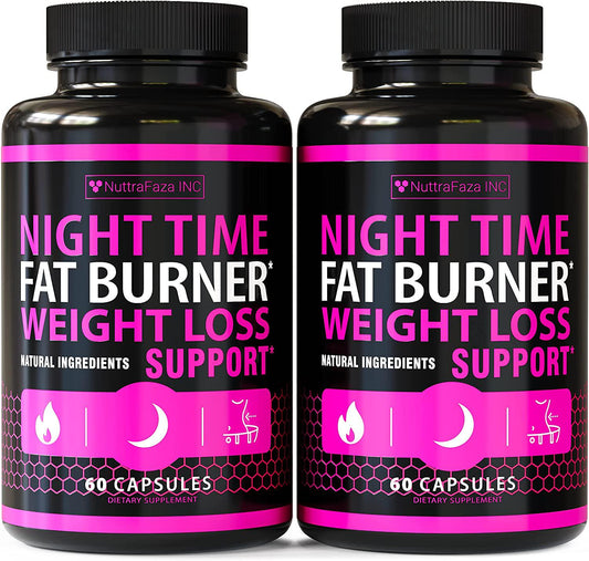 (2 Pack) Night Time Fat Burner for Women - Weight Loss Pills for Women - Sleep Aid Diet Pills, Appetite Suppressant - Fast Metabolism Booster for Belly Weight Loss - Made in USA - 120 Vegan Capsules - Nutricity.com.au