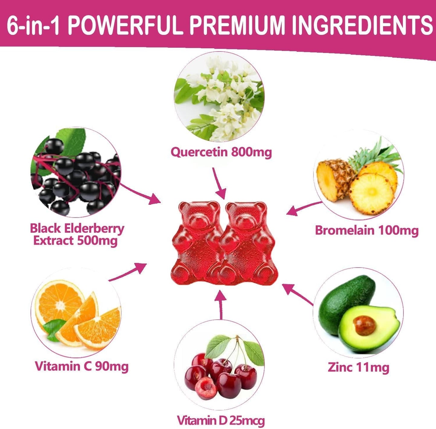 2 Pack Quercetin Gummies, Organic Quercetin with Vitamin C and Zinc, Bromelain, Elderberry and Vitamin D - Immune Support - Adults and Kids, Women and Men - 120 Vegan Gummies Chewable