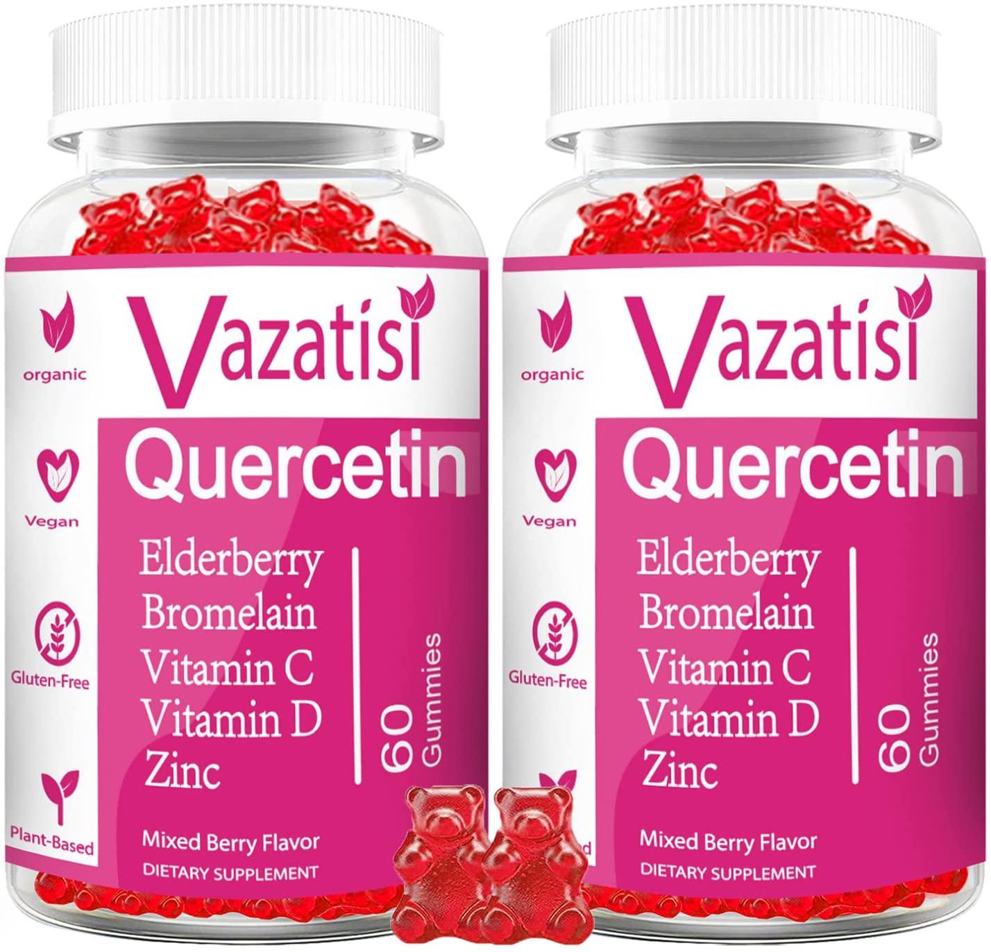 2 Pack Quercetin Gummies, Organic Quercetin with Vitamin C and Zinc, Bromelain, Elderberry and Vitamin D - Immune Support - Adults and Kids, Women and Men - 120 Vegan Gummies Chewable