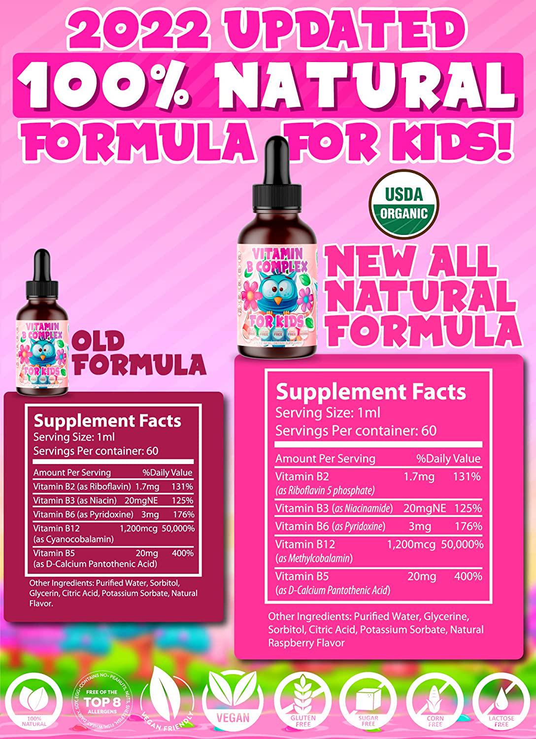 2-Pack Vitamin B-Complex for Kids Liquid Sublingual Vegan Drops - Premium Supplement Vitamins B b12 b6 b5 b3 and b2 - Fast Absorption Natural Energy Boost, Immune System and Mental Focus Support