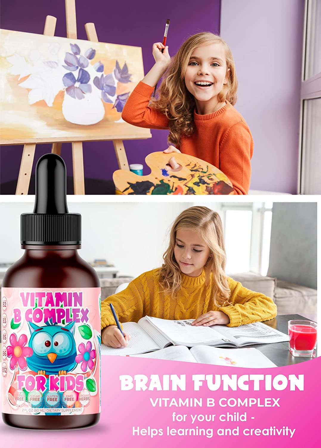 2-Pack Vitamin B-Complex for Kids Liquid Sublingual Vegan Drops - Premium Supplement Vitamins B b12 b6 b5 b3 and b2 - Fast Absorption Natural Energy Boost, Immune System and Mental Focus Support