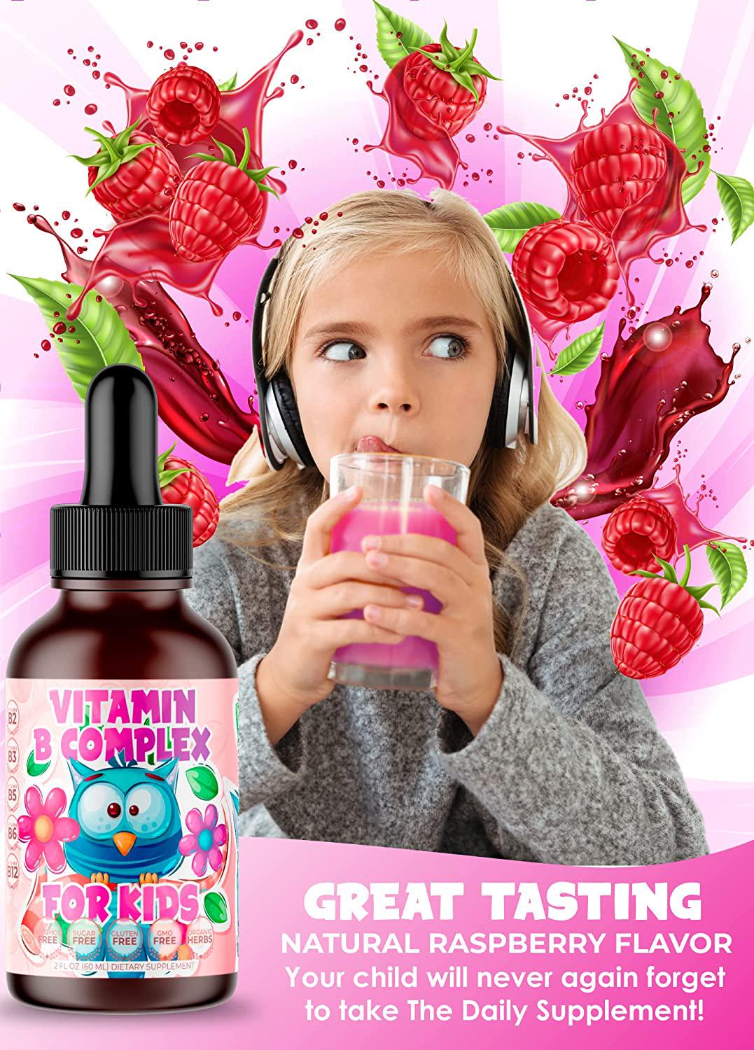 2-Pack Vitamin B-Complex for Kids Liquid Sublingual Vegan Drops - Premium Supplement Vitamins B b12 b6 b5 b3 and b2 - Fast Absorption Natural Energy Boost, Immune System and Mental Focus Support