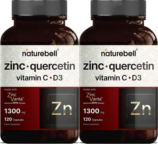 2 Pack Zinc 50mg (Zinc Supplement with Vitamin C), 180 Capsules, Strongly Support Immune System and Antioxidant, Non-GMO and Made in USA