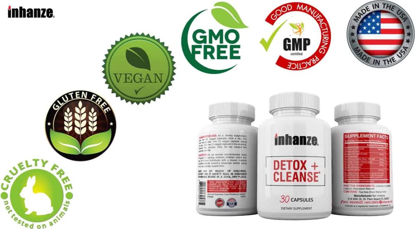 2-Pack inhanze Detox Cleanse, Colon Cleanser, Flush Waste and Toxins, 7 to 15-Day Fruit Veggie Cleanse, Acai Berry, Ginger, Aloe, Papaya and Psyllium.