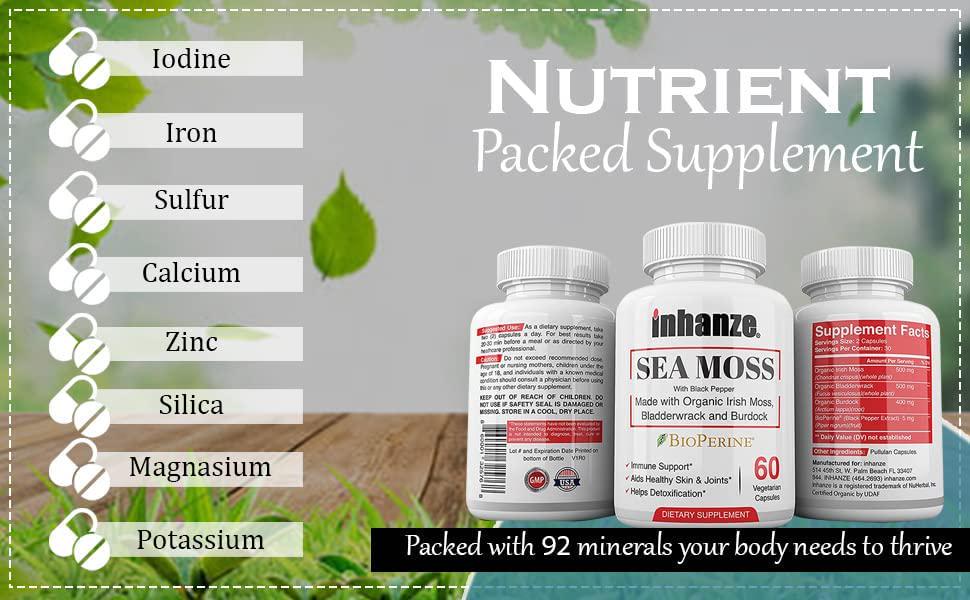 2 Pack inhanze Sea Moss and Detox + Cleanse, Organic Irish Moss, Burdock, Bladderwrack, Cleanser Detoxifier, Essential Minerals.