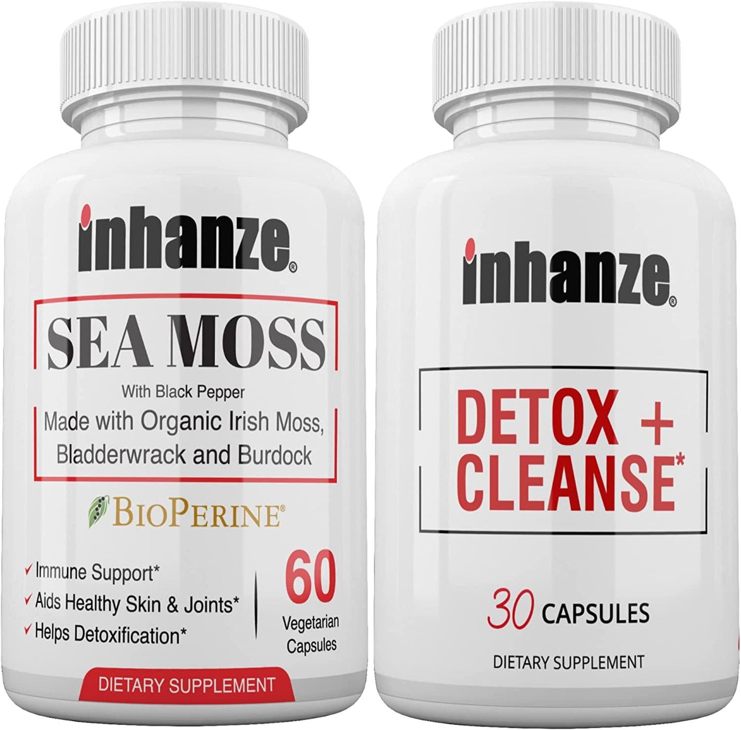 2 Pack inhanze Sea Moss and Detox + Cleanse, Organic Irish Moss, Burdock, Bladderwrack, Cleanser Detoxifier, Essential Minerals.