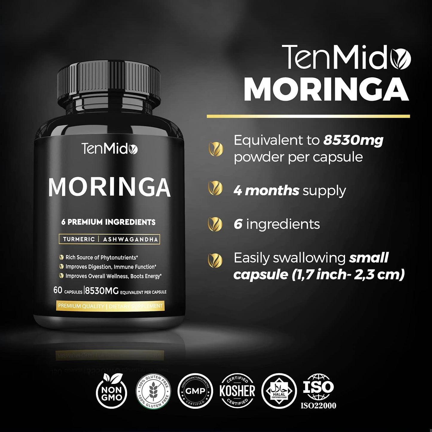2 Packs Moringa Capsules 8530mg, 4 Months Supply and Turmeric, Ashwagandha, Ginger, Licorice, Black Pepper| Immune Support, Energy Booster|Multi Vitamin Oleifera Leaf Herb|Anti-Inflammatory Supplements